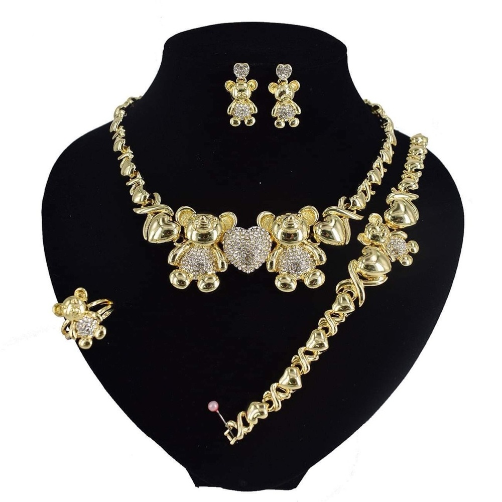 Double Gold Big Bear Necklace Set